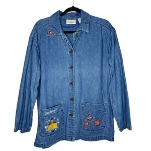 LONGABERGER / blue denim embroidered star basket button up collared shirt / XL
